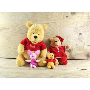 Disney Plush Winnie the Pooh Plush Lot of 3 Vintage, Minnie Piglet Beige Red